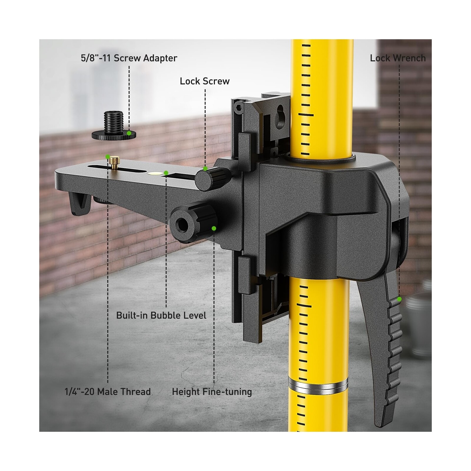 Huepar 12 Ft./3.7M Professional Laser Level Pole with Tripod and 1/4-Inch by ...