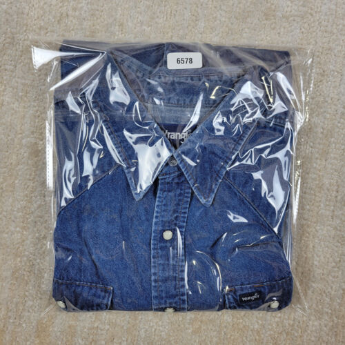 Vintage Wrangler Western Denim Shirt Mens 2XL 19-35 Big Blue Pearl Snap USA - Picture 9 of 10