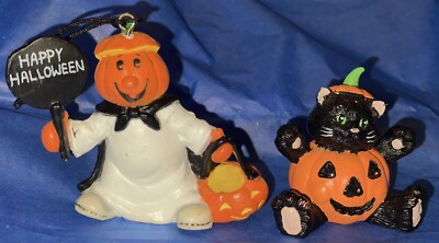 Halloween Black Cat Jack O Lantern Pumpkin Ghost Figurines Ceramic & Plastic