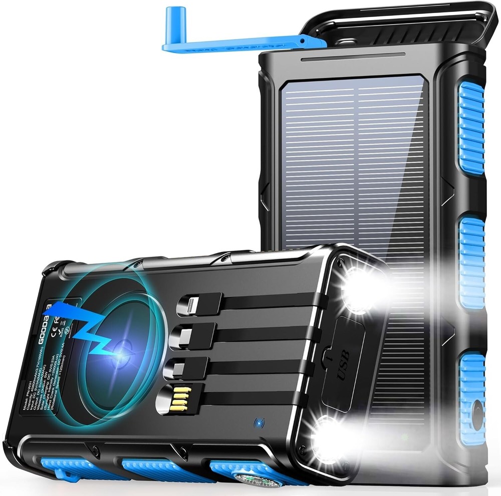 Portable 45800mAh Wireless Power Bank: Solar, Hand Crank & Dual Flashlights