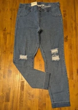 UTOPIA BY HUE ANKLE DISTRESSED DENIM JEANS LEGGING JEGGING - Women's Large L NWT