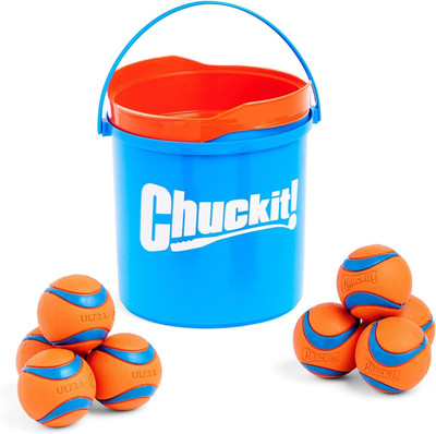 8pc Ultra Ball Dog Toy Cleaning Bucket Bundle,Bouncy Fetch Pet Toys-Dog 20-60lbs