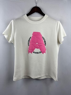 Women s Ambush Large White T-Shirt w/ Pink A Logo