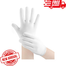 5 Pairs White Cotton Gloves for Dry Hands Sleeping, Soft Moisturizing Eczema Glo