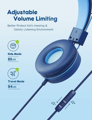 iClever HS14 Kinder-Kopfhörer mit Kabel, hellblau, Lautstärkebegrenzer auf 85dB
