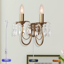 Sedelan A184W-2-BSP Plug in Crystal Wall Sconce 2 Light Brass E12