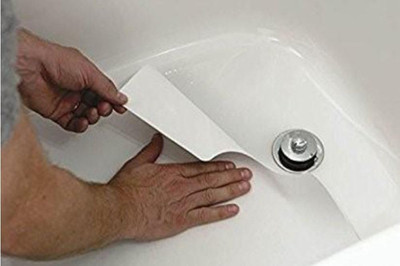 16'' x 40'' White Adhesive Vinyl Bath Mat Anti-Slip Non-Skid Safety Mat With Drain