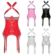 Women Crop Top Shiny Glossy Dating Night Leather Camisole Outfits Club Tops