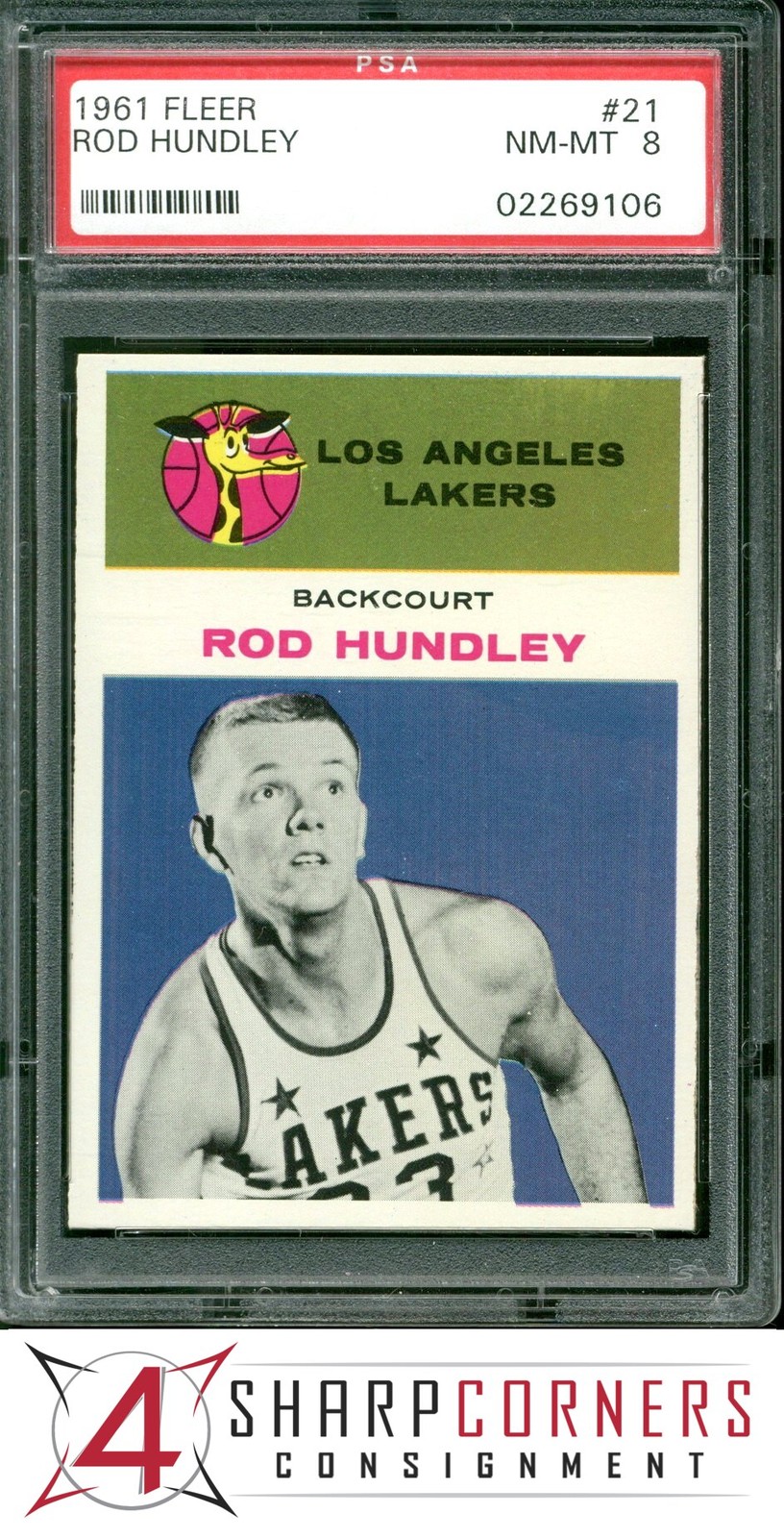 1961 FLEER #21 ROD HUNDLEY LAKERS PSA 8