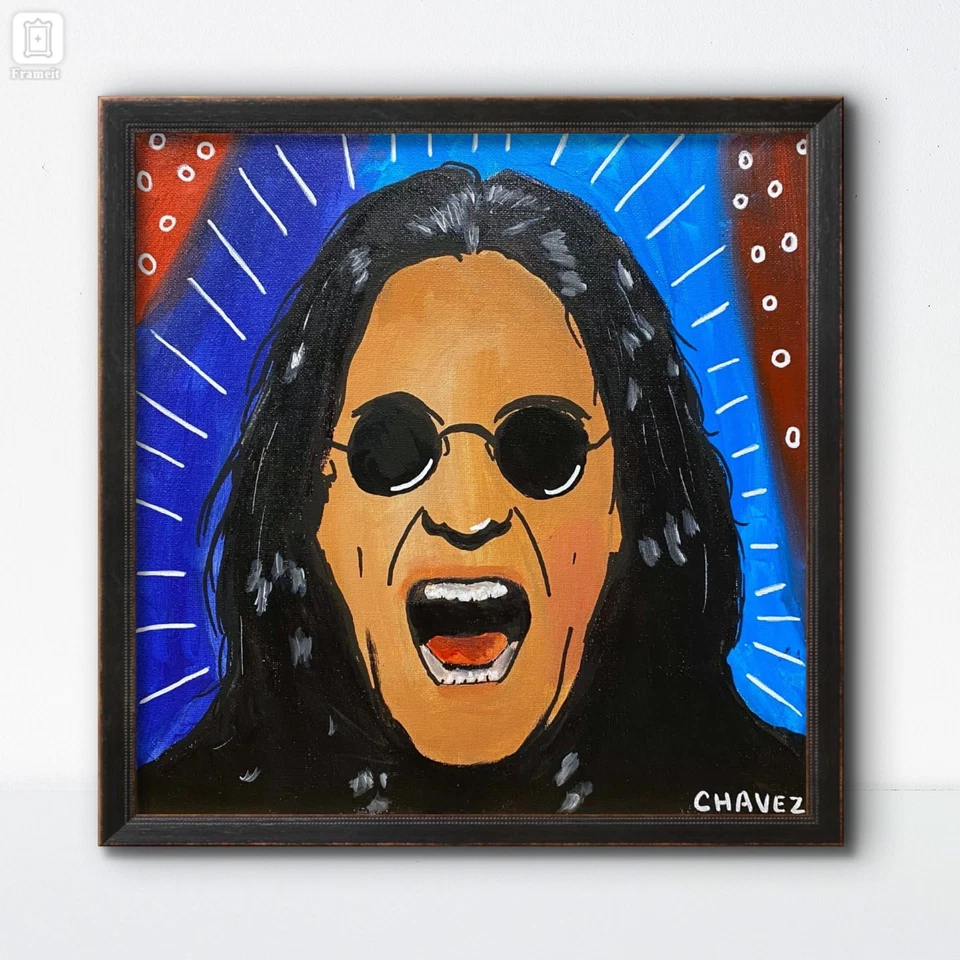 Vibrante pintura de arte pop Ozzy Osbourne original celebridad de metal pesado 12x12 Foto 2 de 4