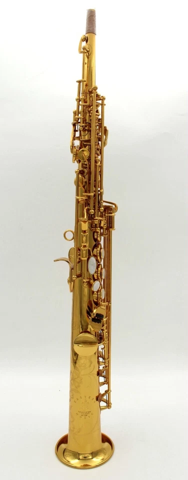Saxofón soprano recto de una pieza lacado dorado Eastern Music a llave alta F# Foto 2 de 4