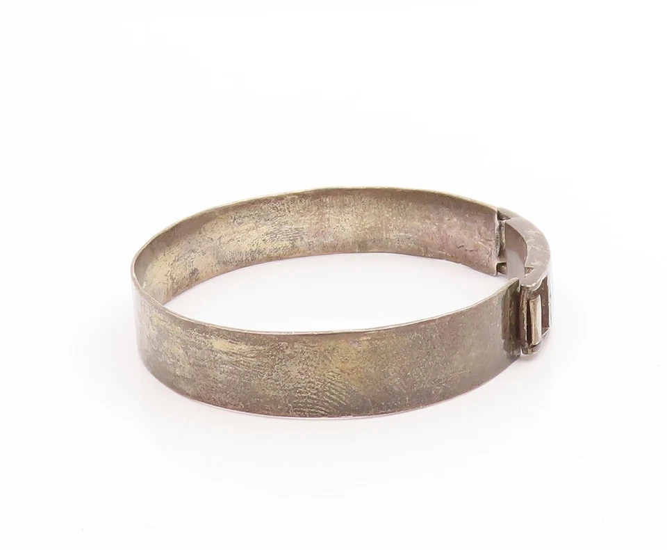 925 Sterling Silver Vintage Bracelet Rectangular Turquoise Inlay Bangle BT11456 - Image 4 of 4