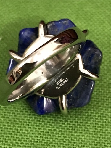 Silver Ring For Women Lapis Lazuli Charm Flower Ring . Size 7.5 - Picture 8 of 11
