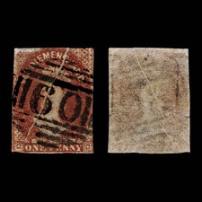 4261 Tasmania SG27 1d Brick Red. Large Printing Crease. 1863. Sc#11d Mi not list
