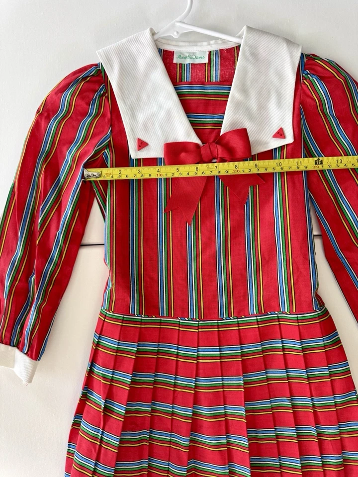 Vestido Marinero Rojo Niña Vintage Ediciones Raras Falda Plisada Retro Vacaciones Foto 3 de 4