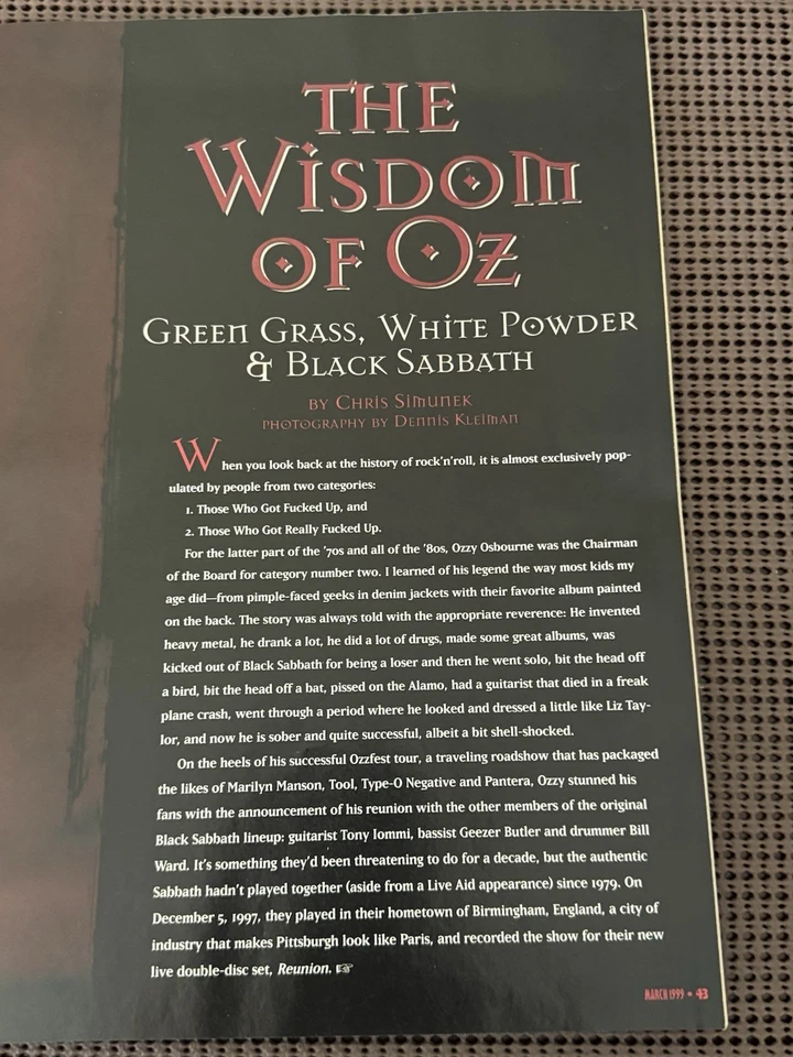 High Times Magazine-Ozzy “Sweet Leaf” Cover-March 1999-25th Anniversary Issue Foto 2 de 4
