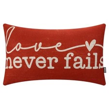 Valentine Pillow Cover 12x20, Love Never Fails Lumbar 12 x 20 Inches Red