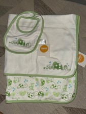 2016 Vintage GYMBOREE Turtle Jersey Receiving baby Blanket W/ Reversible Bib