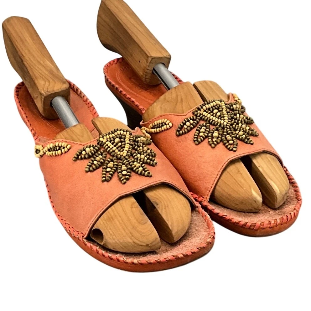 Sandali donna Clarks Artisan pelle corallo perline boho zeppa slip on 8 5