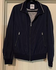 Zara Man Navy Blue Bomber Jacket Full Zip Men's Medium Windbreaker Streetwear