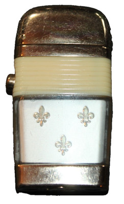 Vintage Scripto Vu-Lighter French Gold Fleur-De-Lis Spear Design White Band