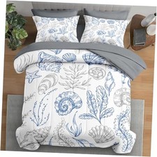 Comforter Set Size, Sea Shell Coral Seashell 7 Pcs Bedding for Queen Blue Sea