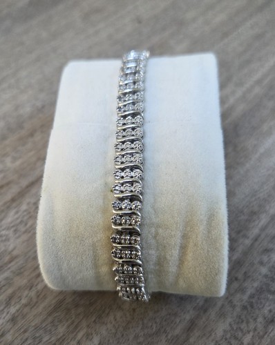 FAS Tennis Bracelet Silvr Plated Thai 7.5 in Signed Stunning Dressy Safety Clasp - Picture 3 of 9