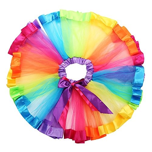 Kleine Mädchen Lagenlook Regenbogen Band Tutu Rock Kleid Ballett Stufen mit 1-3T