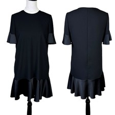 Red Valentino 8/10 Black Short Sleeve White Trim Collar Ruffle Hem Mini Dress