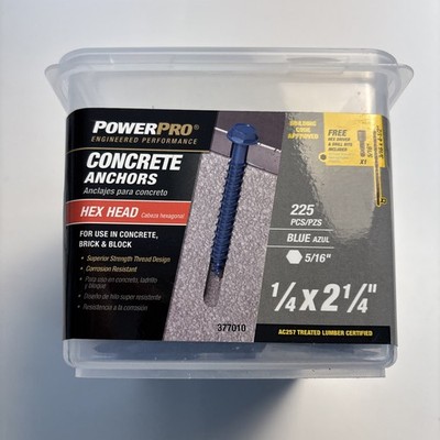 Power Pro 1/4 x 2.25 Concrete Anchors Hex Head Blue 225 Pc 