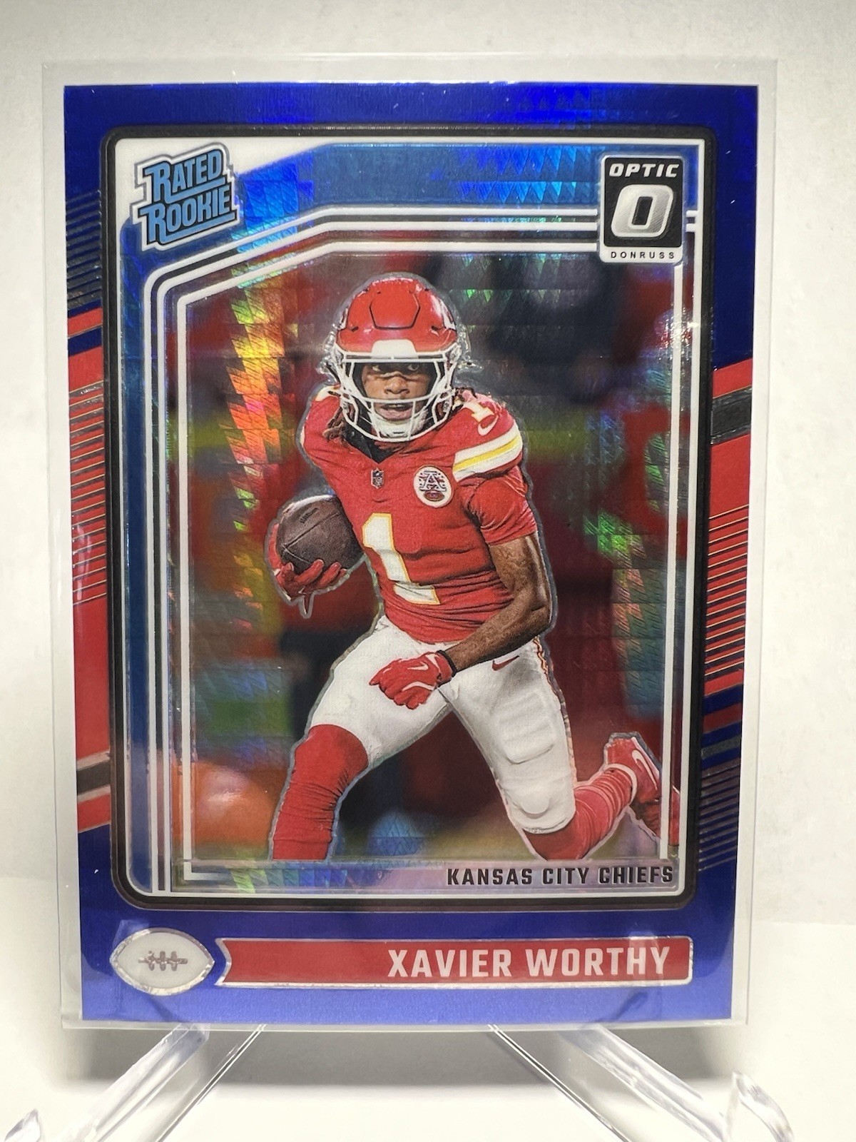 2024 Panini Donruss Optic - Rated Rookie Xavier Worthy #300 Blue Hyper Prizm...