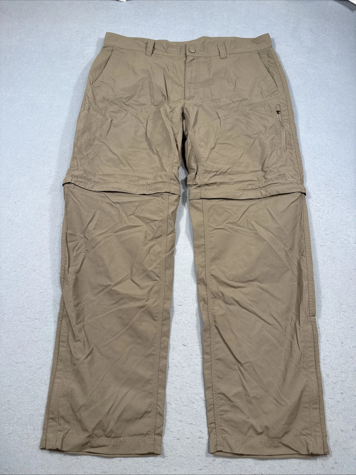 NORTH FACE Cargo Convertible Pants Mens 38/31 KHAKI Soft Nylon Hiking Outdoor
