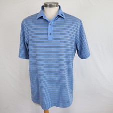 FootJoy Polo Shirt Mens Large Performance Golf Stretch Blue Striped Short Sleeve