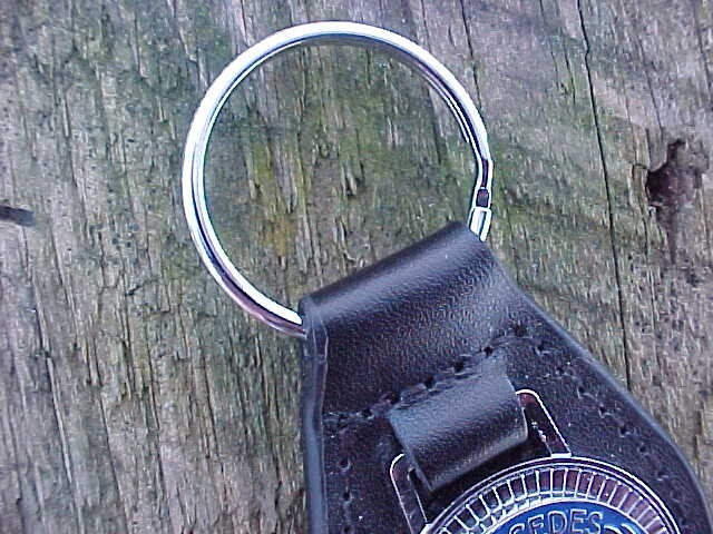 MERCEDES BENZ LEATHER KEY FOB OLD SKOOL BLUE LOGO RARE FIND EXCELLENT CONDITION!