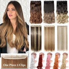 Mega Thick Wavy Curly Clip In On Hair Extensions 3/4 Head 5 Clips Real AS Human