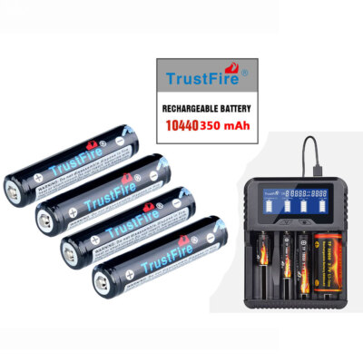 4Pcs Trustfire 10440 350mAh 3.7V Rechargeable Li-ion Batteries / charger