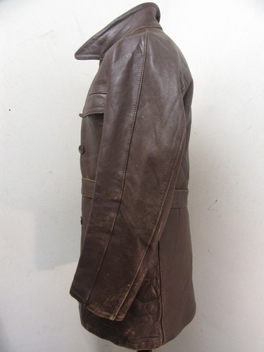 VINTAGE 60'S FRENCH LEATHER BARNSTORMER MOTORCYCLE TRENCH CAR JACKET SIZE M - Picture 15 of 24