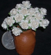 Potted Cut Roses Open White 1:12 Miniature Flower Market P-OH-10 1515 Florist