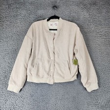 Pink Republic Jacket Womens Large Tan Corduroy Faux Fur Lined Snap Jacket NWT