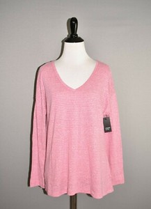 CROWN-amp-IVY-NEW-44-Pink-Striped-Long-Sleeve-V-Neck-Tee-PM-Petite-Medium