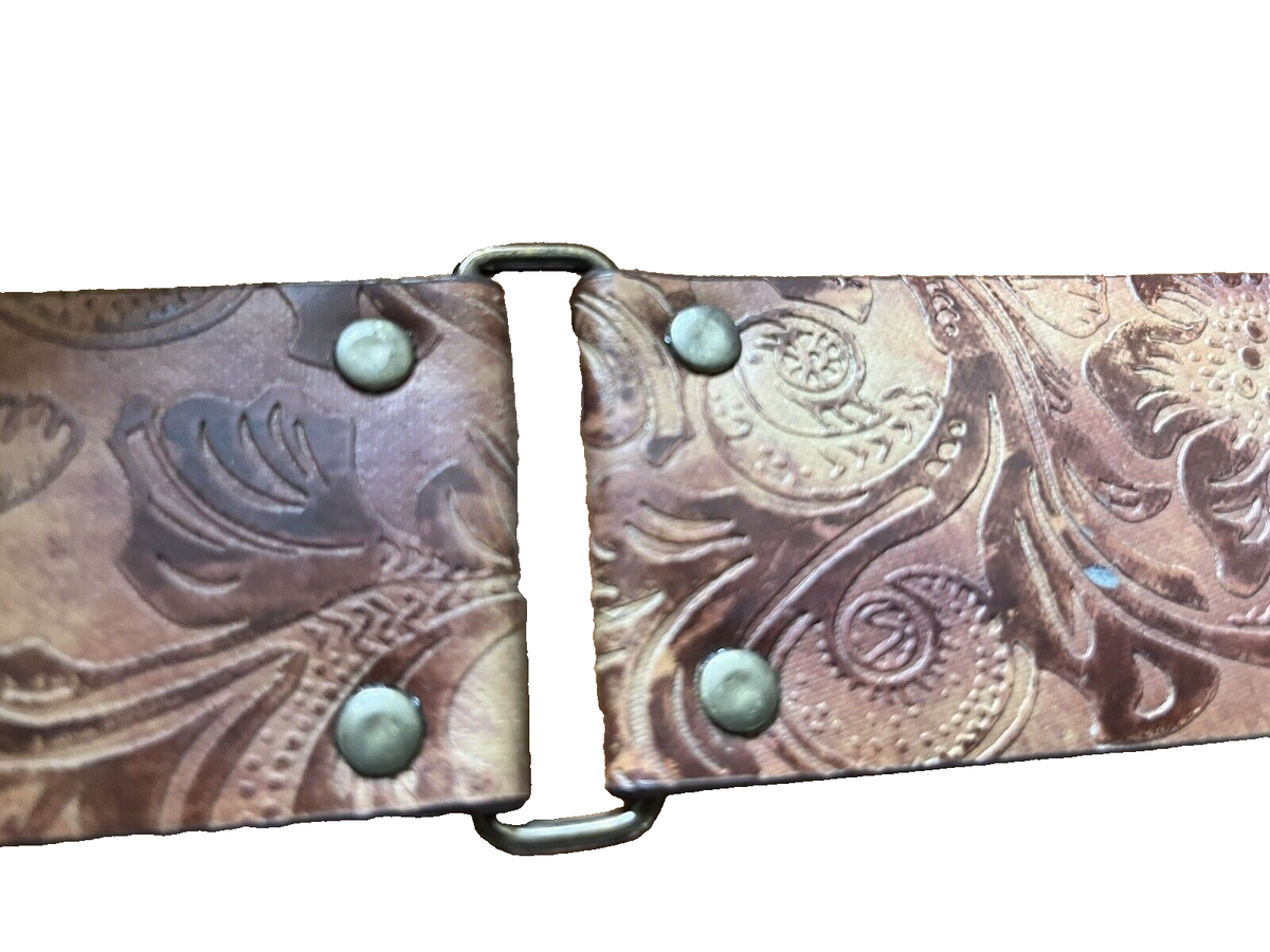 Perry Ellis Genuine Leather Western Bling Belt Womens M L Tooled Womens HAND TOOLED LEATHER Rhinestone Western Cowgirl Cowboy  main image 2