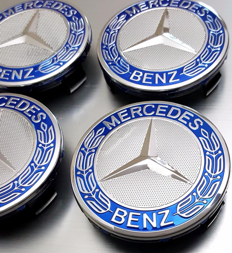 4pcs Blue Mercedes Benz Alloy Wheel Centre Caps 75mm Badges Hub Emblem Fits All
