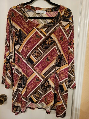 Kasper Women Plus 3X Shirt Top Multicolor Brown/black Cute