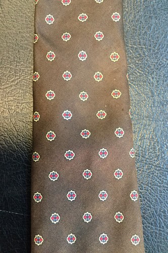 Vintage County Boys and Men's Shop Tie Necktie Brown Red Blue Silk Quadrafoil - Picture 4 of 7
