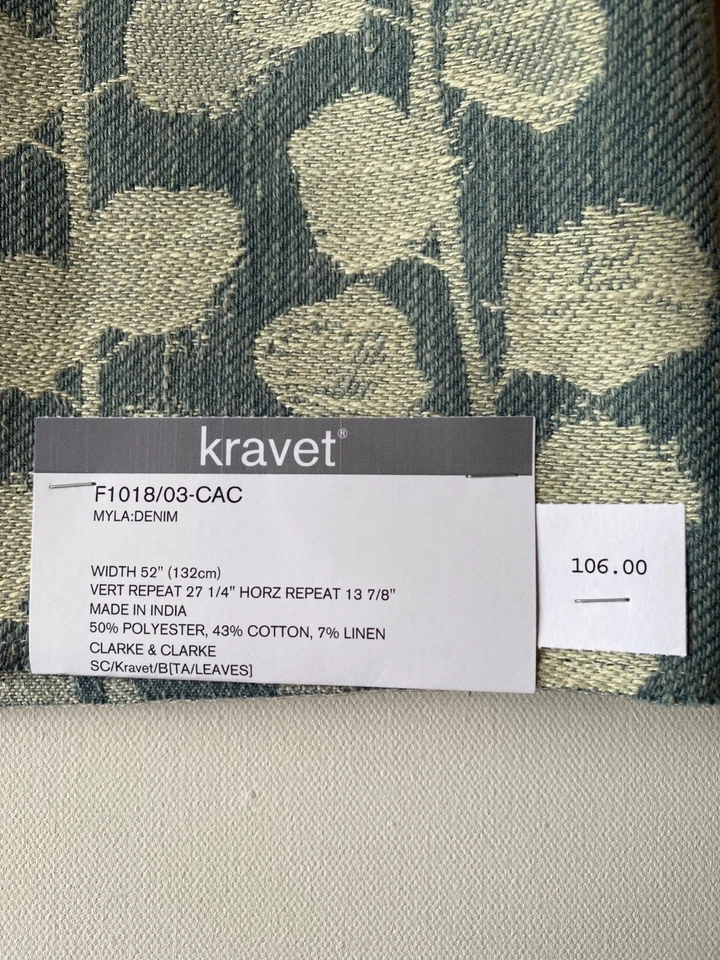 Kravet Clark & Clark Myla Denim 24"Fabric Remnant - Image 4 of 4