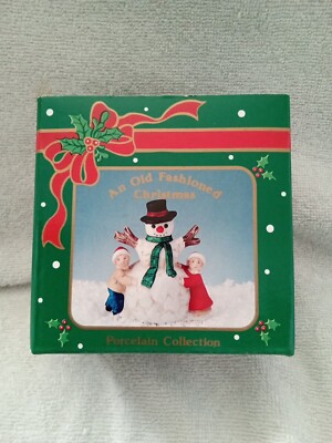 Russ Snowman With Children An Old Fashioned Christmas Porcelain Figurine 3''