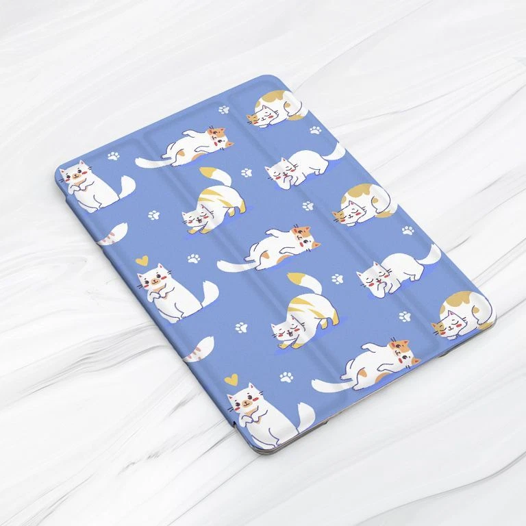 Cute Cats Kitty Paws Blue Case For iPad 10.2 Air 3 4 5 Pro 9.7 11 12.9 Mini - Image 3 of 4