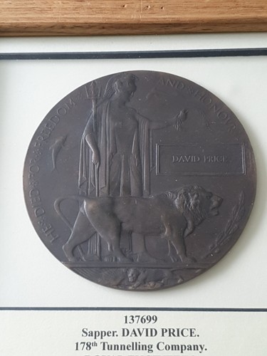 Framed WW1 Death Medallion Sapper David Price, 178th Tunnelling Company - Picture 2 of 3
