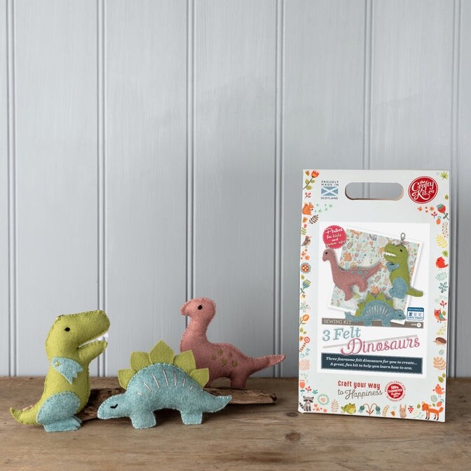 Three Felt Dinosaurs Beginners Sewing Craft Kit by The Crafty Kit Company