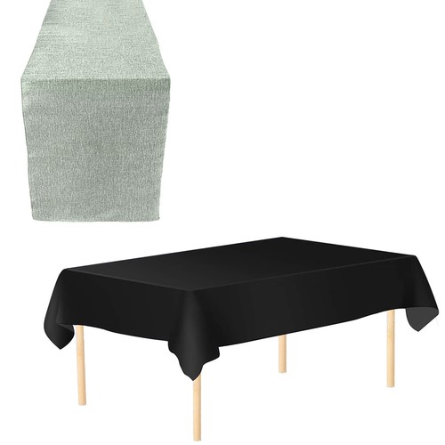 Burlap Linen Table Runner and Plastic Table Cloth Set Party Decor Tablecloth - Picture 31 of 60